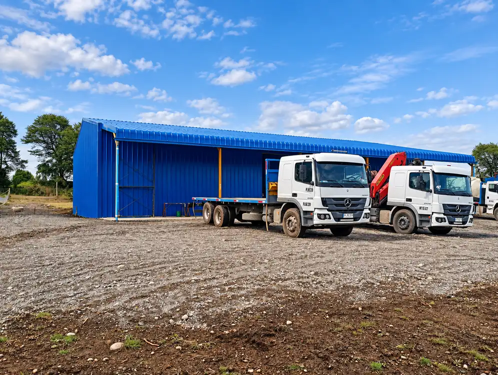 Camiones frente a la bodega de Transportes Lemuy